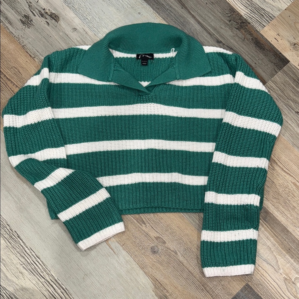 Art Class Teal and White Striped Kids Sweater